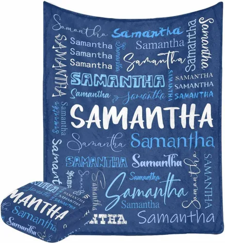 Vista 23 de Manta personalizada con nombre con fuente diferente y colorida para niños, mujeres y hombres, divertida decoración personalizada para el hogar, cama