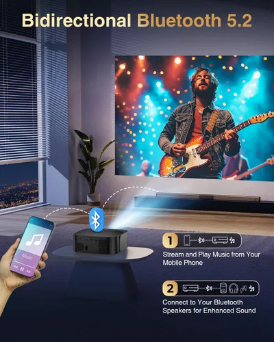 Vista 7 de DBPOWER Proyector inteligente listo para Netflix, proyector nativo 1080P con WiFi 6, Bluetooth y Keystone automático, aplicaciones de transmisión