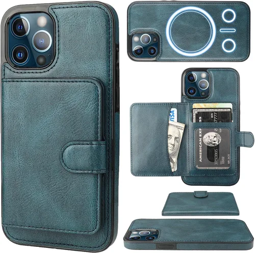 Vista 13 de Bocasal Funda tipo cartera para iPhone 12 Pro Max compatible con MagSafe magnético RFID bloqueo desmontable de piel sintética de alta calidad