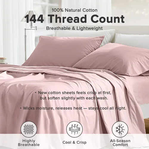 Vista 78 de Comfort Spaces Sábanas 100% algodón tamaño King, transpirables y ultra suaves, sábanas de algodón naturalmente fresco con bolsillo elástico de 14
