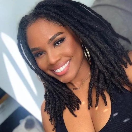 Vista 26 de Extensiones de cabello humano Loc de 0.2 cm de ancho, 4 pulgadas, 30 hebras, negro natural 100% completamente hechas a mano, extensiones