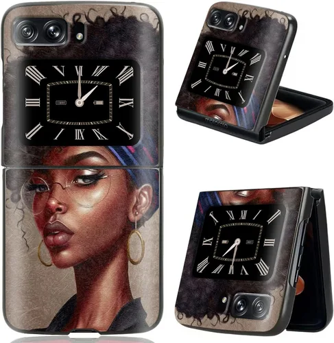 Vista 30 de Rossy Funda para Motorola Razr Plus 2023 para Moto Razr+ 2023 con patrón de niña africana para mujeres y hombres, ultra delgada, ligera