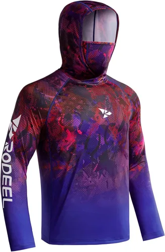 Vista 22 de Rodeel - Camisa de pesca para hombre con manga larga, UPF 50+, rendimiento de alto rendimiento para senderismo, con máscara, protección UV