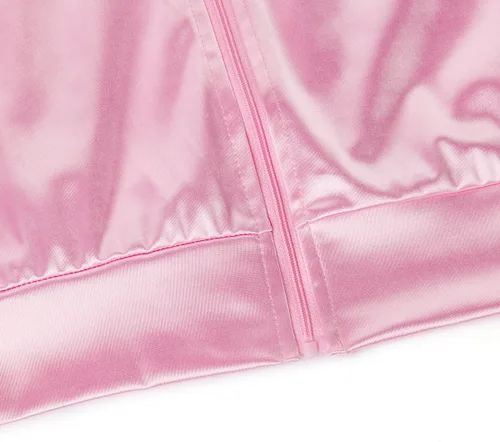 Vista 5 de Adult Women 1950s Pink Satin Costume Jacket with Neck Scarf Girls Lady Halloween Cosplay Fancy Dress Up Props