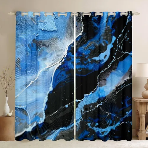 Vista 23 de Feelyou Cortinas abstractas para dormitorio, sala de estar, cortinas opacas de oscurecimiento negro y azul, con estampado de mármol, 2 paneles de 38