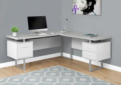 Vista 2 de Levan Home Escritorio esquinero para computadora en forma de L en cemento blanco y gris