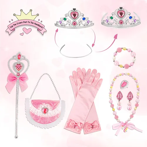 Vista 3 de kidzkube Ropa de princesa para niña, juego de capa de princesa con corona, vestidos de princesa para regalo de cumpleaños de niña