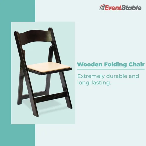 Vista 4 de EventStable Titan Series - Silla plegable de madera, paquete de 4, madera de fruta oscura con almohadilla de marfil, silla plegable de madera