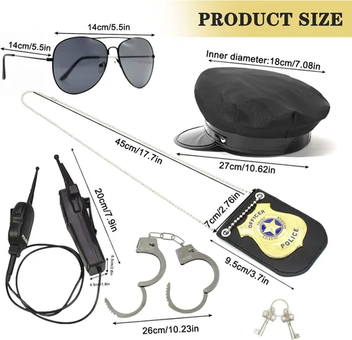 Vista 3 de Juego de 5 accesorios de juguete para niños, insignia, esposas, walkie-talkie, lentes de sol para juegos de simulación y juego de rol, regalo