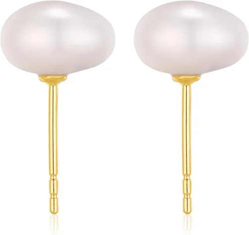 Vista 3 de Collar de perlas cultivadas de oro macizo de 14 quilates, serie de pendientes (aretes de perlas cultivadas barrocas, oro blanco y amarillo), Oro