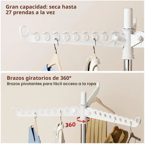 Vista 4 de Abiglifty Estante de secado de ropa giratorio y plegable, estante de secado de ropa para lavandería independiente que ahorra espacio