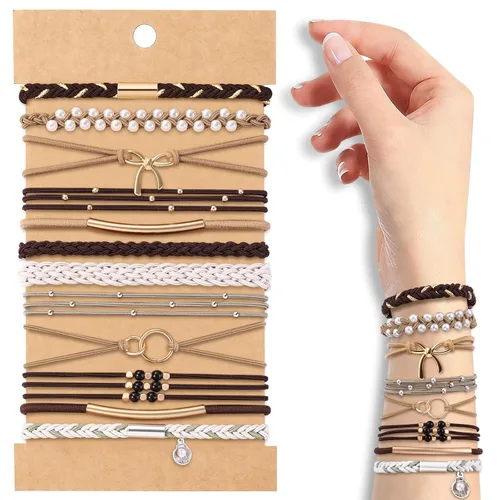 Vista 11 de DIYDEC 10 Ligas para el Cabello Pulsera para Mujeres 5 Estilos Suaves Trenzadas Boho Bandas para el Cabello Elásticas Sin Daño Ligas para el Cabello