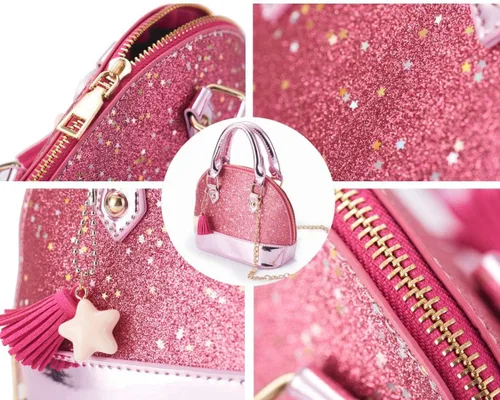 Vista 4 de YiSu Princess Little Girls Purses Toddler kids Crossbody Bag Wall et Shell Shape Handbags for girls cute Tote (pink)