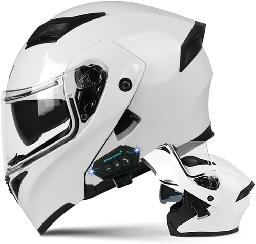 Vista 14 de Casco de motocicleta modular Bluetooth con aprobación DOT, antiempañamiento, doble visera, cara completa, abatible, con altavoz y micrófono