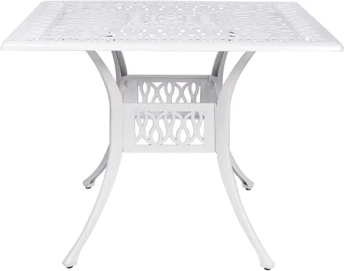 Vista 16 de VIVIJASON Mesa de patio de 30.5 pulgadas, mesa cuadrada de comedor al aire libre, mesa de comedor de aluminio fundido de bronce con agujero