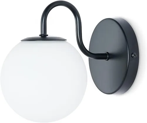 Vista 10 de Moderno aplique de pared para dormitorio, latón cepillado, lámpara de pared interior de globo blanco leche, lámpara de pared de vidrio para baño