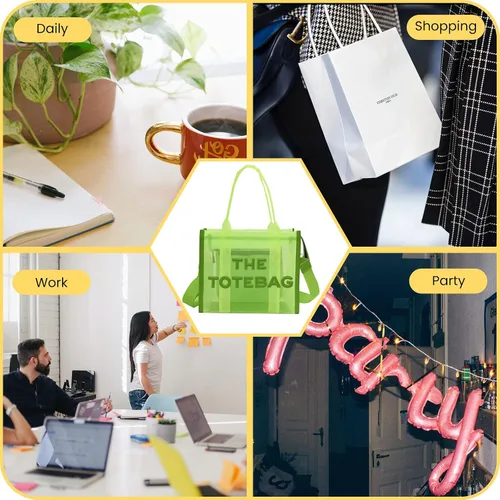 Vista 5 de JQAliMOVV The Tote Bag para mujer, bolsa de playa de malla con cremallera y asa superior, bolsos cruzados para vacaciones de verano