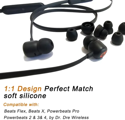 Vista 4 de Almohadillas de repuesto de silicona para Beats Flex, X, Powerbeats - Doble brida, goma, 8 pares de color negro