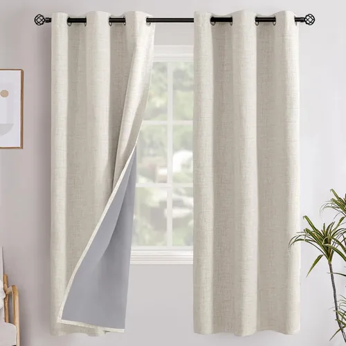 Vista 126 de YoungsTex - Cortinas opacas de lino para dormitorio, oscurecimiento de la habitación, cortinas con textura de lino, paneles con aislamiento térmico