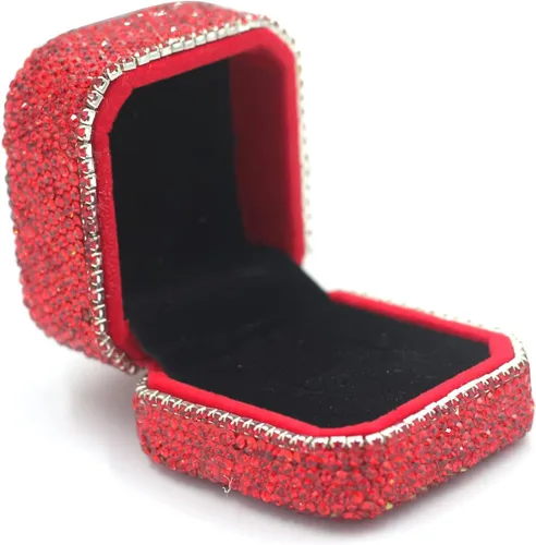 Vista 9 de Caja de anillos de cristal de lujo para aretes, caja de almacenamiento de joyería, caja de regalo para anillo de propuesta, ceremonia, boda, Negro