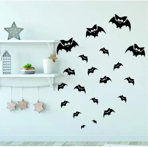 Vista 7 de Pegatina de pared de murciélago de Halloween dispersa silueta de murciélago