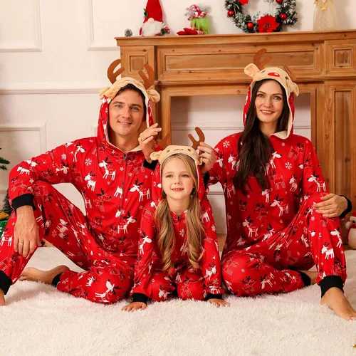 Vista 3 de Weixinbuy Pijamas de Navidad para la familia, conjuntos de pijamas de Navidad a juego para adultos y niños, pijamas de Navidad con capucha