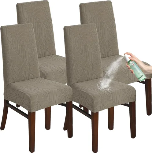 Vista 10 de Fundas de silla para comedor Fundas de jacquard impermeables (negro, 2 piezas) Las fundas de jacquard elásticas impermeables refrescan las sillas