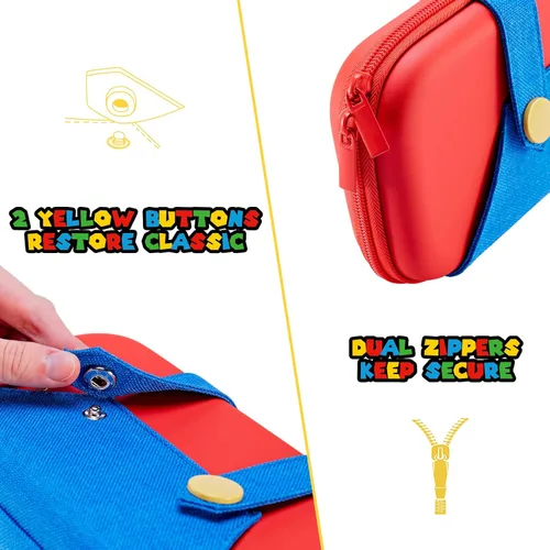 Vista 6 de FUNLAB Funda para Switch compatible con Nintendo SwitchOLED, bonita funda portátil para Switch con 10 soportes de juego para fanáticos de Mario