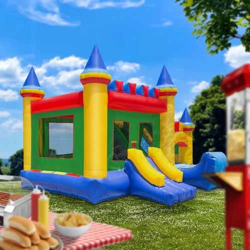 Vista 5 de Castillo inflable de grado comercial Cloud 9 con tobogán y soplador - 100% PVC, 16' x 17' de saltador inflable