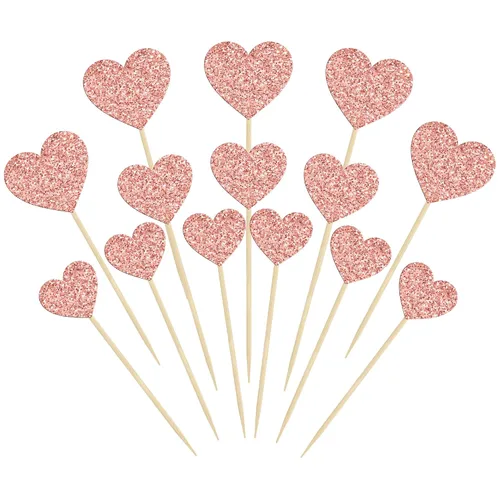 Vista 14 de Gyufise 30 adornos de corazón para cupcakes con purpurina de tamaño mixto con temática de dulce amor, decoración de pastel de corazón, boda Negro