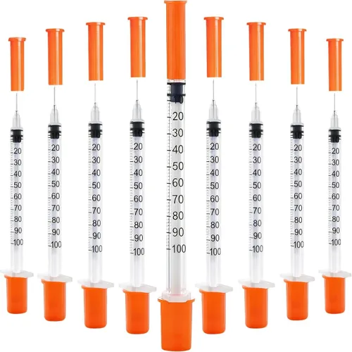 Vista 10 de Paquete de 40 jeringas desechables U-100 de 0.0 fl oz/cc, 30G 5/16 pulgadas (0.315 in), envueltas individualmente para precisión, higiene y uso