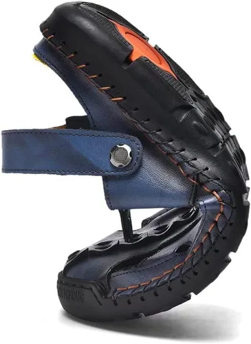 Vista 7 de Sandalias de playa de cuero con punta cerrada para hombre,Sandalias impermeables de pescador de moda hechas a mano,Zapatillas de agua casuales