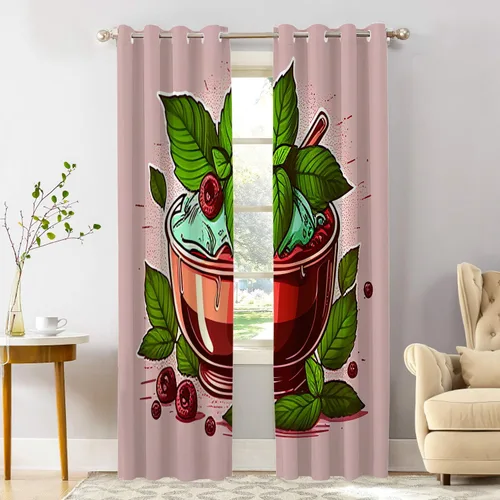 Vista 69 de Shrahala Floral Abstract Design Blackout Curtain Tiers, Minimalist Flower Illustration Kitchen Valance Light Blocking Tier Drapes with Rod Pocket, 2