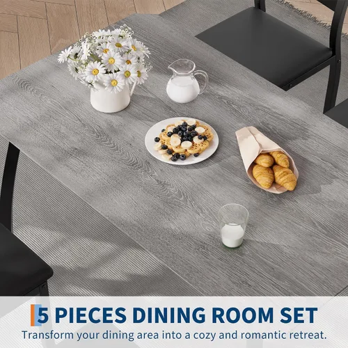 Vista 2 de IDEALHOUSE Juego de mesa de comedor para 4 mesas de cocina modernas y sillas con bordes biselados, asientos acolchados, marco de metal compacto que