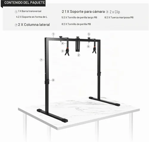Vista 9 de NEEWER Soporte de cámara sobre mesa para tomas desde arriba, soporte de mesa resistente de acero para montaje de cámara, plataforma multidispositivo
