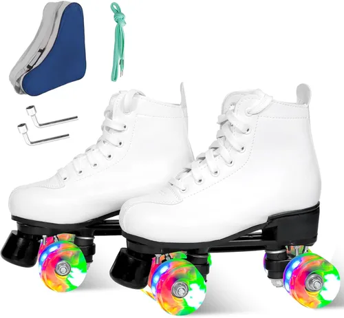 Vista 9 de Wiwiy Patines de Rodillo para Mujeres y Hombres - Cuatro Patines de Cuatro Ruedas Brillantes Ajustables