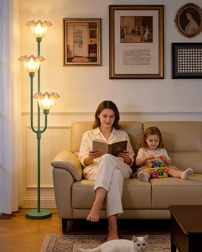 Vista 16 de Lámparas de Pie Regulables de Flores con Mesa, Lámpara de Pie Floral de 2 Luces, 3000K Blanco Cálido Estilo Candelabro Lámpara de Pie Moderna