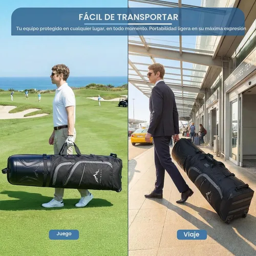 Vista 8 de UNIHIMAL Bolsa de viaje de golf con funda rígida de PC, tela Oxford resistente 1680D, bolsas de viaje para aerolíneas con ruedas, resistente al
