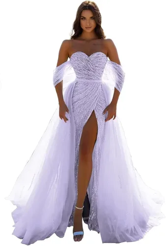 Vista 8 de Vestidos de graduación de lentejuelas con purpurina 2023 vestido formal de satén con abertura de sirena