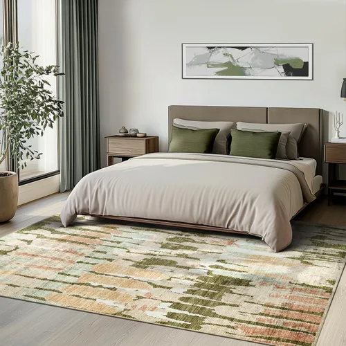 Vista 2 de jinchan Alfombra de área de 8 x 10 pies, moderna, abstracta, lavable, para sala de estar, verde musgo, multicolor, suave, contemporánea, decoración
