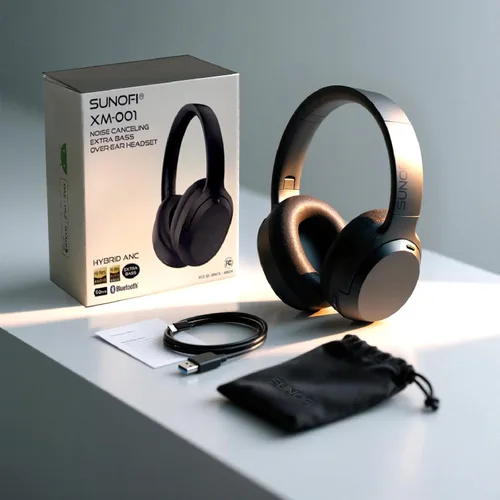 Vista 7 de Audífonos híbridos con cancelación de ruido activa, auriculares inalámbricos Bluetooth sobre la oreja con micrófono, tiempo de reproducción de 60