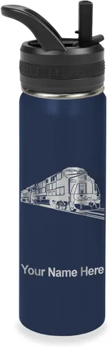 Vista 51 de LaserGram Botella de agua personalizada, tren de carga, acero inoxidable de doble pared aislada al vacío con popote superior, regalo grabado Negro
