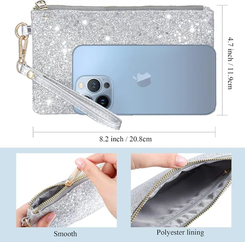 Vista 3 de Sanwuta 4 Pcs Silver Clutch Purses Women Evening Rhinestone Jewelry Set Necklace Earrings Bracelet Prom Christmas Accessories