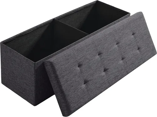 Vista 14 de Ornavo Home Otomana plegable de almacenamiento de 15 pulgadas, taburete cuadrado pequeño de almacenamiento, banco de dormitorio, color beige