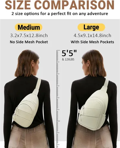 Vista 6 de Tuwubi Bolsos cruzados para mujer, bolsa para hombres, mochila pequeña de senderismo antirrobo, ligera para viajes al aire libre (M, beige)