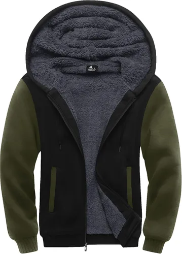 Vista 8 de SCODI Sudaderas con capucha para hombre, forro polar pesado, cremallera completa, forro de sherpa grueso, chaqueta con capucha