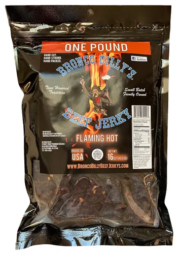 Vista 11 de Bolsa resellable de media libra de carne de res con sabor a bourbon Bronco Billy's Beef Jerky