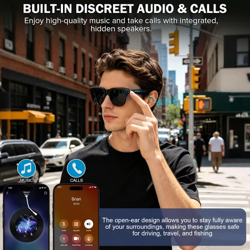 Vista 4 de Lentes de sol inteligentes Bluetooth con lentes electrocrómicos, control de tinte multinivel para conducir, viajar, pescar, uso diario, altavoces
