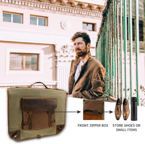 Vista 6 de Bolsa de equipaje de lona encerada con correa para el hombro para el trabajo y los negocios, Verde ejército