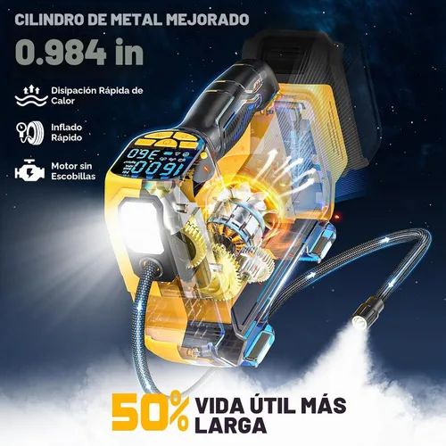 Vista 3 de Inflador de neumáticos inalámbrico, compresor de aire portátil, bomba de aire de neumáticos compatible con batería Dewalt de 20 V, bomba automática
